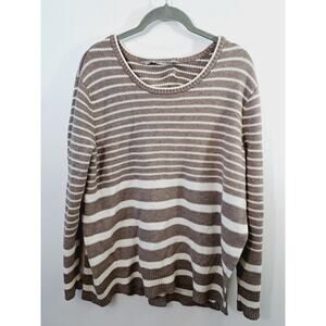 Athleta Sweater Women's Tan Cream Medium Stripe Split Side Round Neck